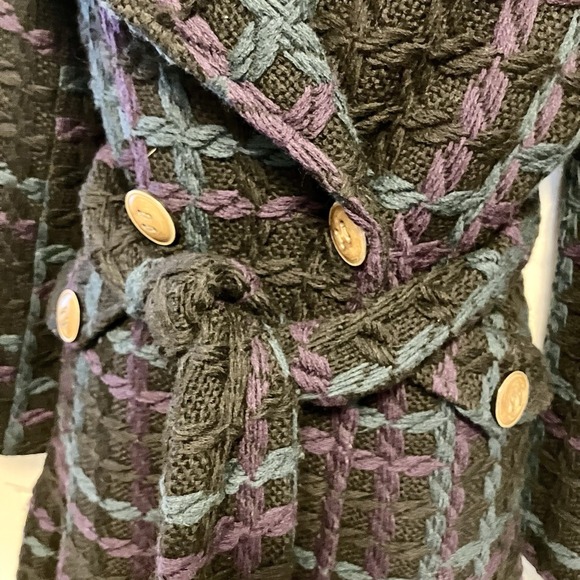 Sunner‎ Tweed Sz XS 2/4 Black Purple Green 100% Wool Mid-Length Coat Women's - Picture 5 of 11